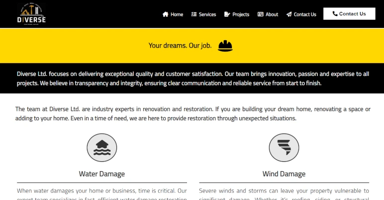 Image of diverseltd.ca website